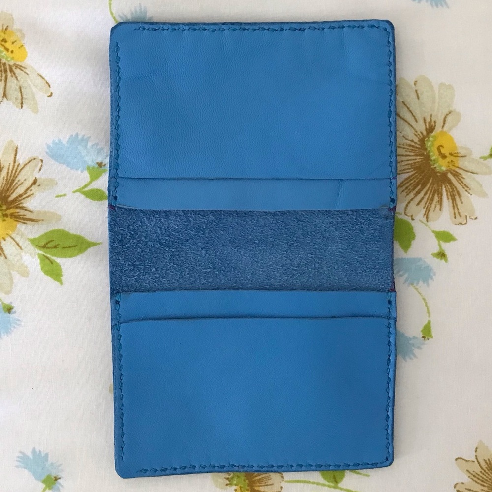 Handmade Blue Leather Wallet Card Holder